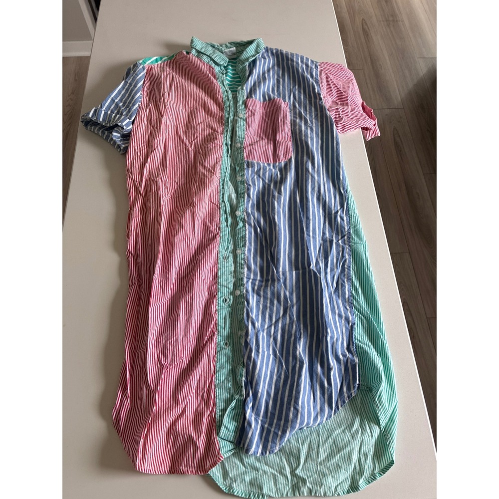 Chandni Vintage Colorblock Striped Shirt Dress Cotton Oversized One Size Multi